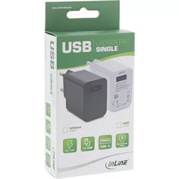 InLine USB barošanas adapteris, viens ports, 100–240V uz 5V/2.5A, melns