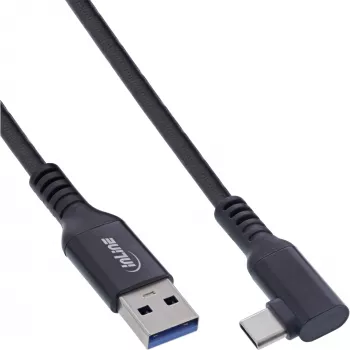 InLine USB 3.2 Gen.1 kabelis, USB-C leņķa spraudnis - USB-A spraudnis VR, melns, 5m