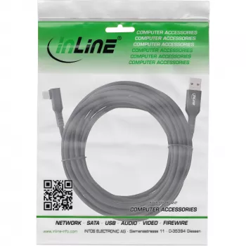 InLine USB 3.2 Gen.1 kabelis, USB-C leņķa spraudnis - USB-A spraudnis VR, melns, 5m