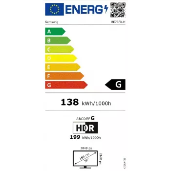 Samsung BE75FX-H digitālās izkārtnes plakanais panelis 190,5 cm (75 collas) LED Wi-Fi 4K Ultra HD melns ar iebūvētu Tizen procesoru 16/7