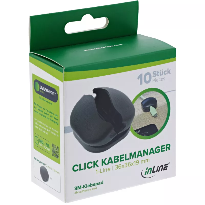 InLine 59971M Kabeļu klipsis Universal Cable clip Melns 10 gab.