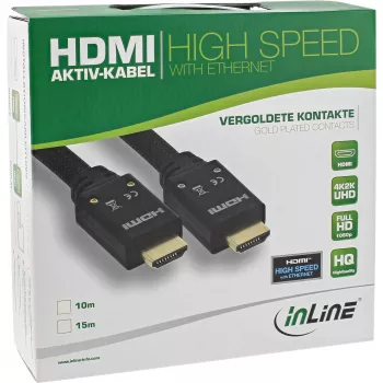 InLine HDMI aktīvais kabelis, HDMI-High Speed with Ethernet, M/M, neilona pinums, 15m