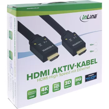 InLine HDMI Active kabelis, HDMI-High Speed ar Ethernet, vīriešu/vīriešu, neilona pinums, 10m