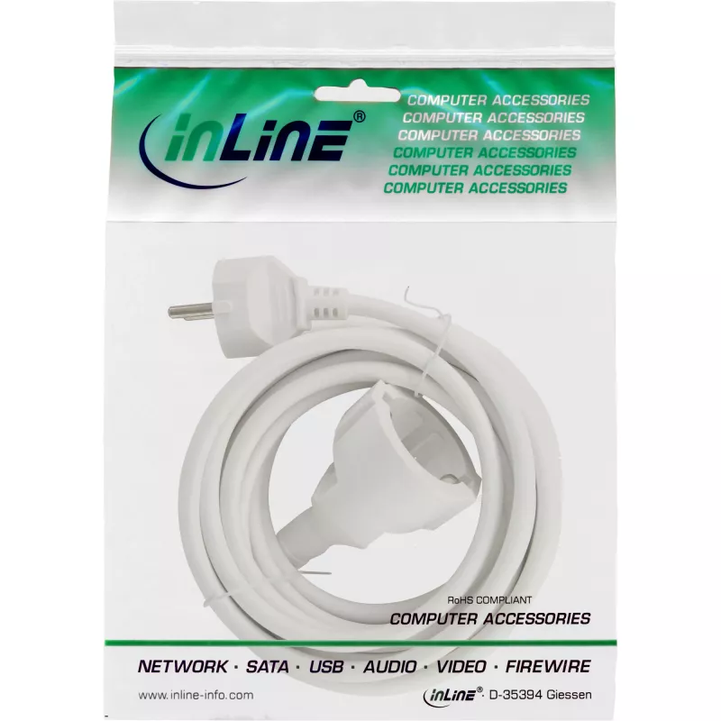 InLine pagarinātāja vads balts 1m CEE7/7 H05VV-F3G 230V