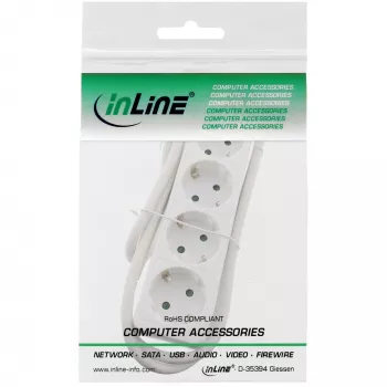 InLine Pagarinātājs 4 kontaktligzdas ar zemējumu CEE 7/3, balts, 3m