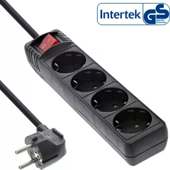InLine 4-vietīgs kontaktligzdu bloks ar slēdzi, zemējuma kontakti CEE 7/3, melns, 5 m