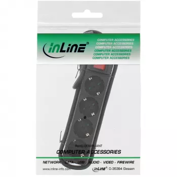 InLine 4-vietīgs kontaktligzdu bloks ar slēdzi, zemējuma kontakti CEE 7/3, melns, 5 m