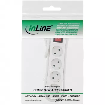 InLine kontaktligzdu bloks, 4 kontaktligzdas ar zemējumu CEE 7/3, ar slēdzi, balts, 3 m