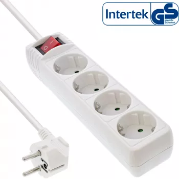 InLine pagarinātājs 4 kontaktligzdas CEE 7/3 ar slēdzi, balts, 5 m