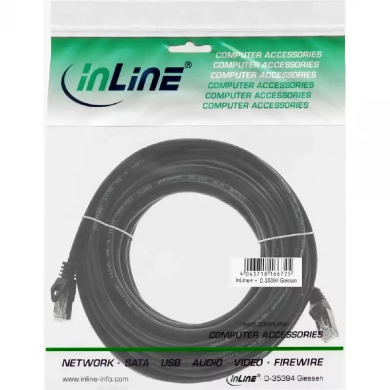 InLine 71500S Patch Kabelis RJ-45 Cat5e 10m Melns