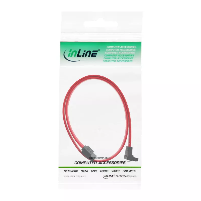 InLine SATA kabelis ar 90° leņķi un fiksatoriem 0,7 m sarkans
