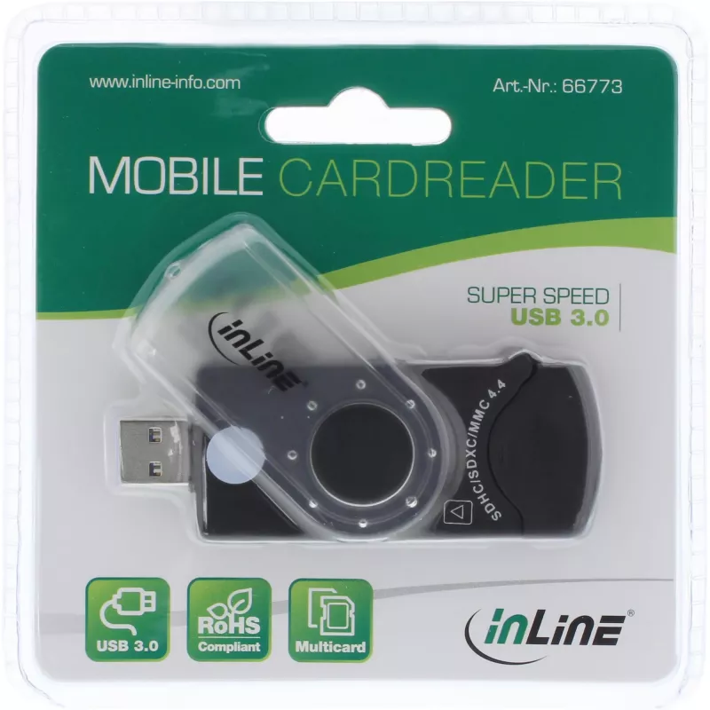 InLine USB 3.0 Mobilais karšu lasītājs ar 2 slotiem SD SDHC SDXC microSD