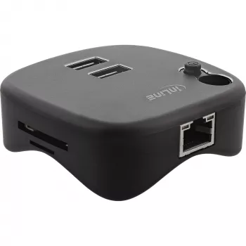 InLine USB 3.0 daudzfunkciju adapteris, 2xUSB-A, RJ45, SD/MicroSD karšu lasītājs, melns