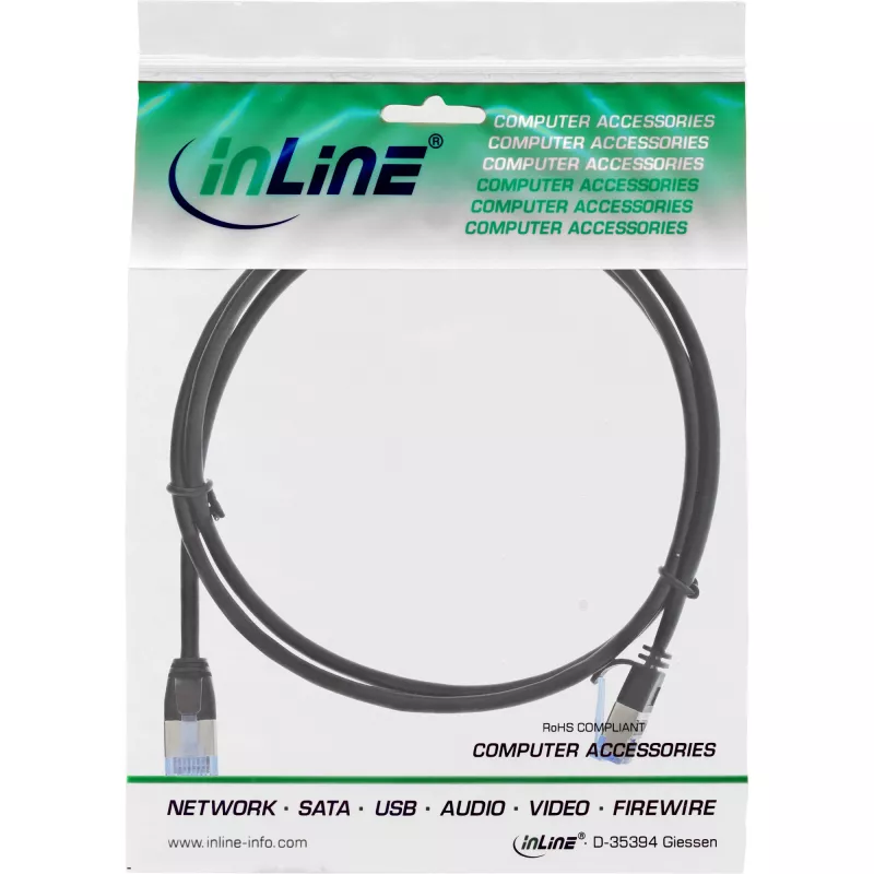 InLine Slim apaļš Patch kabelis U/FTP Cat.6A melns 2m
