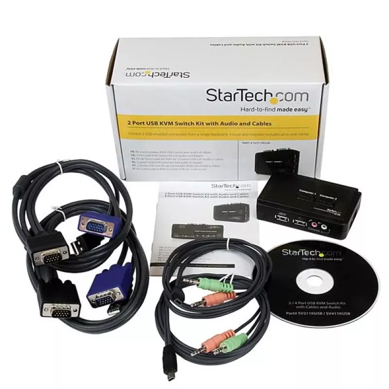 StarTech.com 2 portu melns USB KVM slēdzis komplektā ar audio un kabeļiem