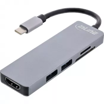 InLine Multi-hub USB 3.2 Gen.1, 2x USB-A, HDMI 4K/30Hz, karšu lasītājs, alumīnijs, pelēks
