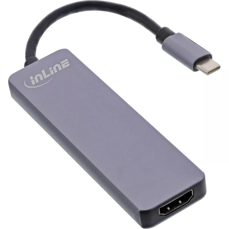 InLine Multi-hub USB 3.2 Gen.1, 2x USB-A, HDMI 4K/30Hz, karšu lasītājs, alumīnijs, pelēks