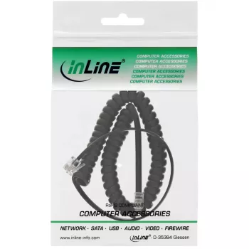 InLine spirālveida telefona vads, RJ10 4P4C M/M, melns, max. 2m