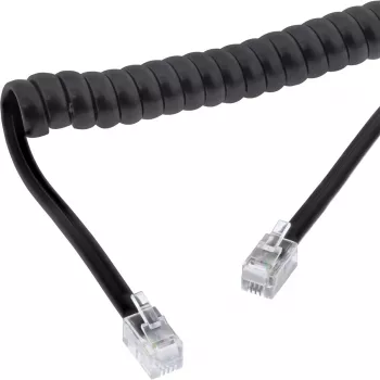 InLine spirālveida telefona vads, RJ10 4P4C M/M, melns, max. 2m