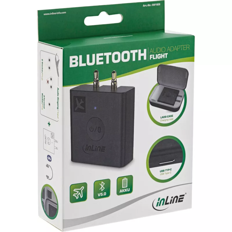 InLine Bluetooth audio raidītājs lidmašīnai, BT 5.0, aptX HD/LL