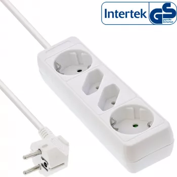 InLine pagarinātājs ar kontaktligzdām, 4 vietas, 2x CEE7/3 + 2x Euro CEE 7/16, balts, 3m