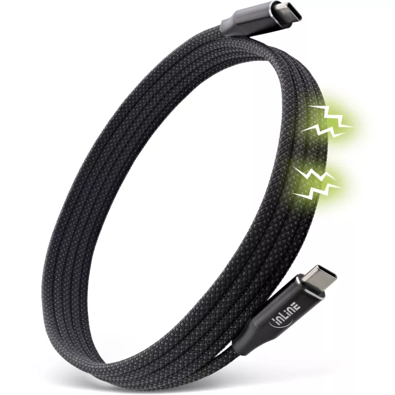 InLine magnētiskais USB-C kabelis, USB-C vīriešu/vīriešu, 100W, melns, 1.5m