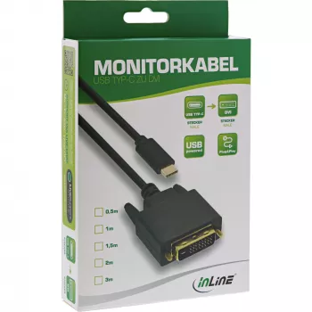 InLine USB displeja kabelis, USB-C vīrietis / DVI vīrietis (DP Alt Mode), melns, 2m