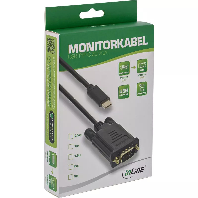 InLine USB Displeja kabelis, USB-C vīriešu / VGA vīriešu (DP Alt Mode), melns, 2m