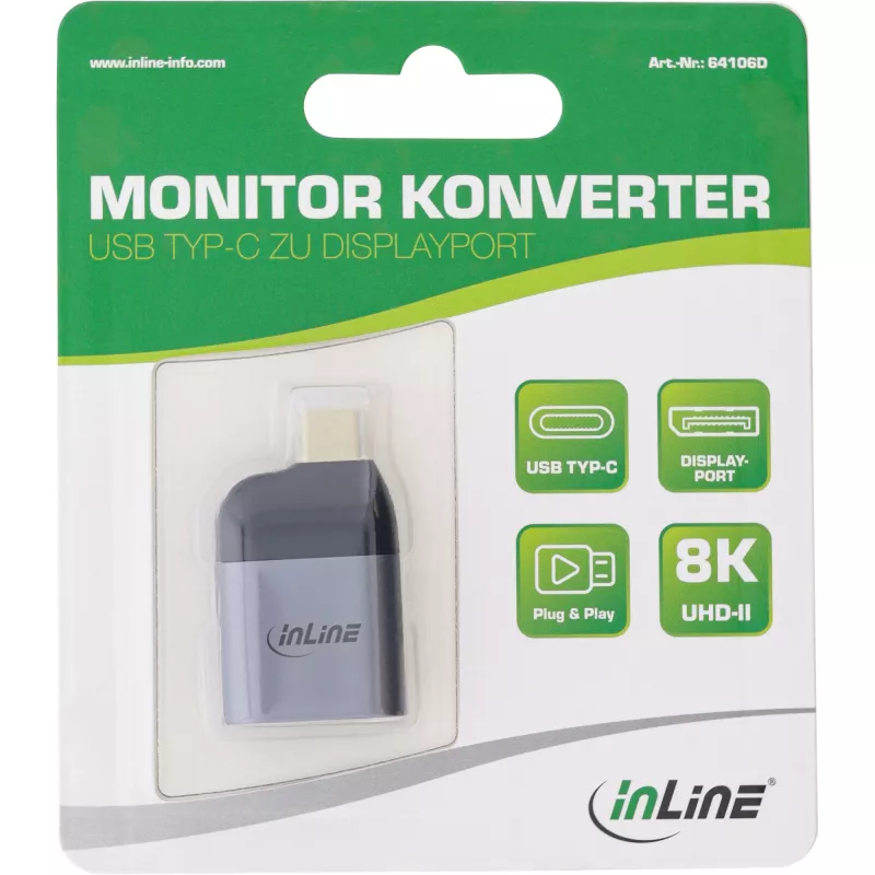 USB-C uz DisplayPort pārveidotājs InLine 64106D 8K60Hz