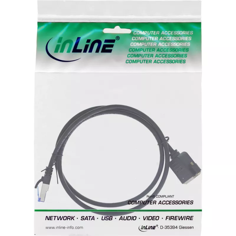 InLine Patch kabelis ar iebūvētu ligzdu, S/FTP (PiMf), Cat.6A, LSZH, varš, 2m