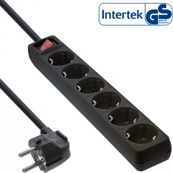 InLine kontaktligzdu sloksne, 6 ligzdas ar aizsargkontaktu CEE 7/3, melna, 5m