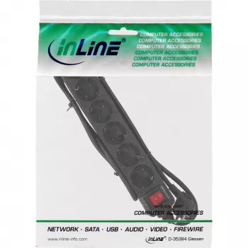 InLine kontaktligzdu sloksne, 6 ligzdas ar aizsargkontaktu CEE 7/3, melna, 5m