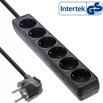 InLine pagarinātājs 6 kontaktligzdas ar zemējumu CEE 7/3, melns, 1,5m