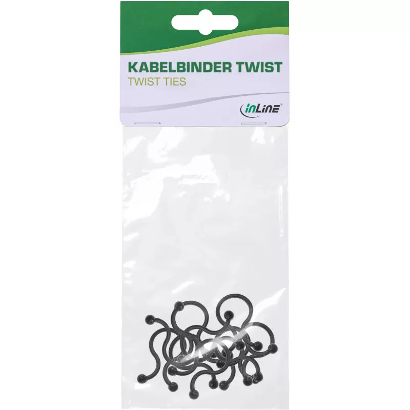 Twist Ties InLine 22 mm, melns, 10 gab. — kabeļu/vadu saites