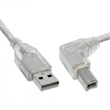InLine USB 2.0 kabelis ar taisnleņķa A tipa vīrišķo / B tipa vīrišķo savienotāju, caurspīdīgs, 3 m