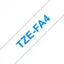 Brother TZE-FA4 lentes kasetne, zils uz balta fona, 18 mm x 3 m