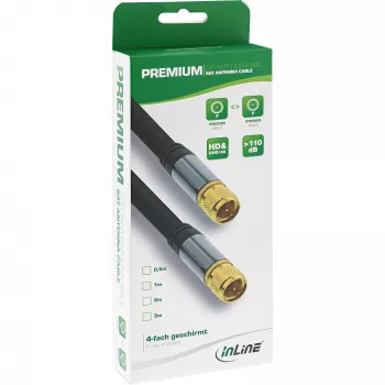 InLine Premium SAT kabelis, 4x ekranēts, 2x F-vīriešu, >110dB, melns, 3m