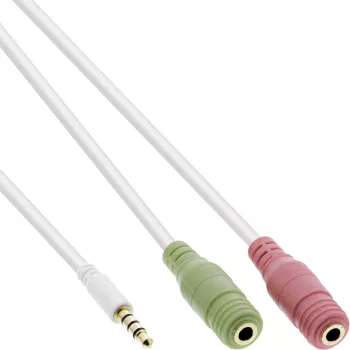 InLine Audio Adaptera Kabelis Austiņām 3.5mm vīrišķais 4 kontaktu / 2x 3.5mm, balts, 1m