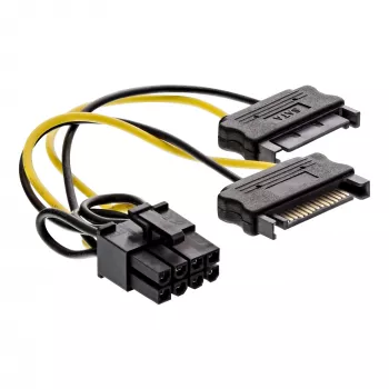 InLine strāvas adaptera kabelis, 2x SATA vīriešu / 8-pin PCI-Express vīriešu, 0,15 m