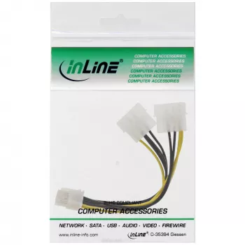 InLine strāvas adaptera kabelis, 2x 5.25 collu vīriešu / 8-pin PCI-Express vīriešu, 0.15 m