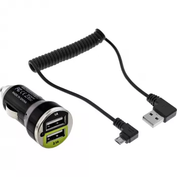 InLine USB DUAL+ KFZ lādētājs ar 1 m spirālveida kabeli