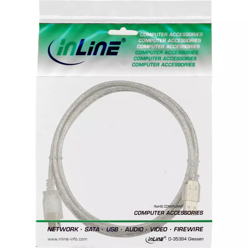 InLine USB 2.0 pagarinātājkabelis A tipa vīriešu/sieviešu 34650 0.5m caurspīdīgs
