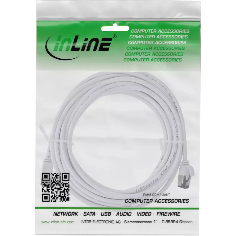 InLine Patch kabelis slims, U/FTP, Cat.8.1, TPE halogēns nesaturošs, balts 2m