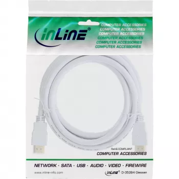 InLine High Speed HDMI kabelis ar Ethernet, vīriešu/vīriešu, balts, zeltīti kontakti, 1,5 m