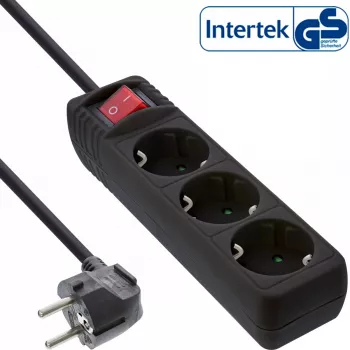 InLine 16431S pagarinātājs ar 3 kontaktligzdām, melns, 1.5m