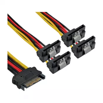 InLine SATA strāvas sadalītājs 1→4, sievišķais / 4x SATA vīrišķie leņķa ar fiksatoriem, 0.15 m