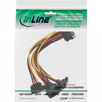 InLine SATA strāvas sadalītājs 1→4, sievišķais / 4x SATA vīrišķie leņķa ar fiksatoriem, 0.15 m