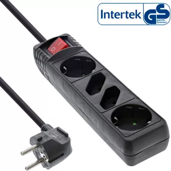 InLine 16443S pagarinātājs, 4 kontaktligzdas, 2x CEE7/3 + 2x Euro CEE 7/16, melns, 3m