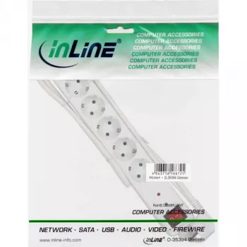 InLine 6-vietīgs kontaktligzdu bloks CEE 7/3 ar pārsprieguma aizsardzību, slēdzi, balts