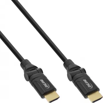 InLine High Speed HDMI rotējošs kabelis ar Ethernet, AM/AM, melns, zeltīti kontakti, 2m